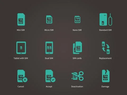 Set of mini, micro and nano simcard icons set 스톡 일러스트