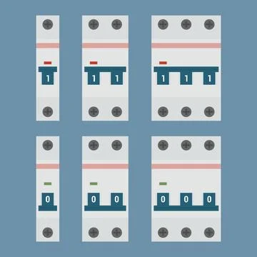 Set of miniature circuit breakers in flat style Stock Illustration