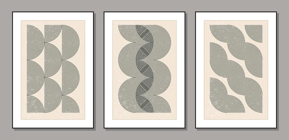 Set of minimal 20s geometric design posters with primitive shapes Stock Illustration