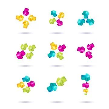 Set of minimal arrow multicolor symbol set and shapes. Trendy hipster icons a Stock Illustration