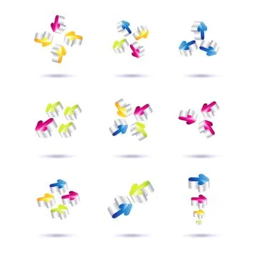 Set of minimal arrow multicolor symbol set and shapes. Trendy hipster icons a Stock Illustration