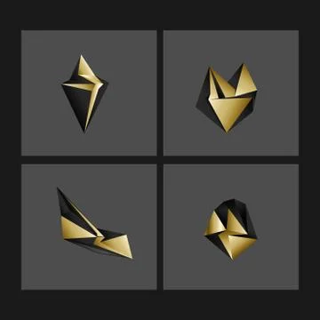 Set of minimal geometric multicolor low poly shapes. Trendy polygonal icons a 스톡 일러스트