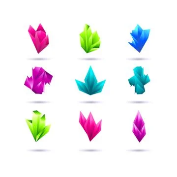 Set of minimal geometric multicolor low poly shapes. Trendy polygonal icons a Stock Illustration