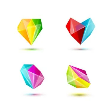 Set of minimal geometric multicolor low poly shapes. Trendy polygonal icons a Stock Illustration