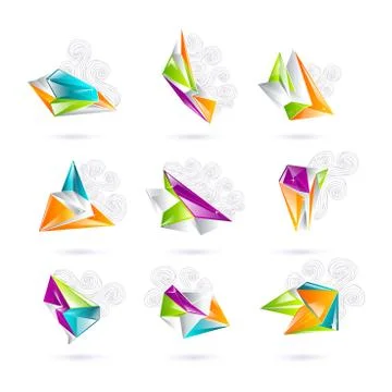 Set of minimal geometric multicolor low poly shapes. Trendy polygonal icons a Stock Illustration