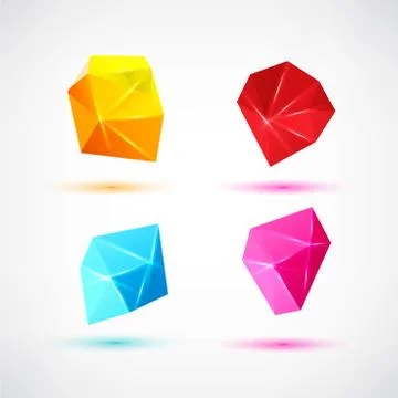 Set of minimal geometric multicolor low poly shapes. Trendy polygonal icons a Stock Illustration