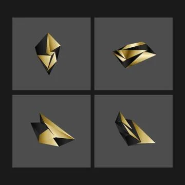 Set of minimal geometric multicolor low poly shapes. Trendy polygonal icons a Stock Illustration