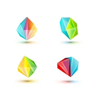 Set of minimal geometric multicolor low poly shapes. Trendy polygonal icons a Stock Illustration