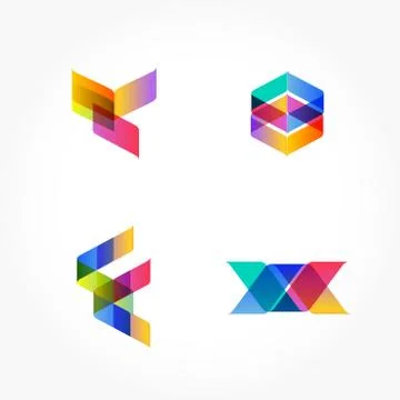 Set of minimal geometric multicolor shapes. Trendy hipster icons and logotype Stock Illustration