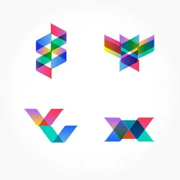 Set of minimal geometric multicolor shapes. Trendy hipster icons and logotype Stock Illustration