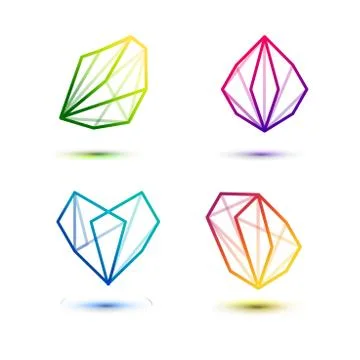 Set of minimal geometric multicolor striped shapes. Trendy flat icons and log Stock Illustration