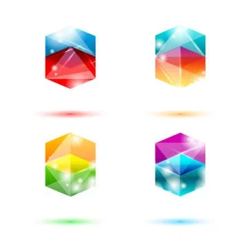 Set of minimal geometric multicolor striped shapes. Trendy flat icons and log Stock Illustration