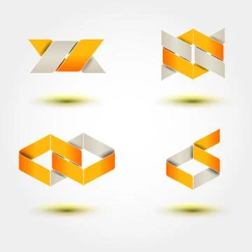 Set of minimal geometric multicolor striped shapes. Trendy flat icons and log Stock Illustration