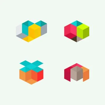 Set of minimal geometric multicolor symbol set, shapes. Trendy icons and logo Stock Illustration