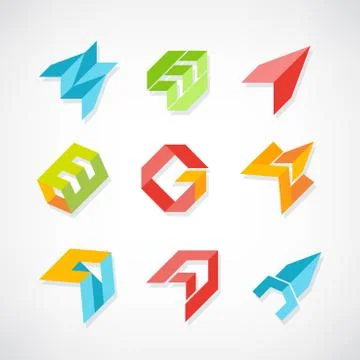 Set of minimal geometric multicolor symbol set shapes. Trendy icons and logot Stock Illustration