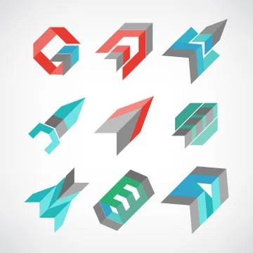 Set of minimal geometric multicolor symbol set shapes. Trendy icons and logot Stock Illustration