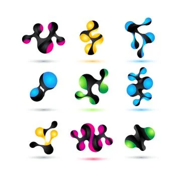 Set of minimal geometric multicolor symbol set shapes. Trendy icons and logot Stock Illustration