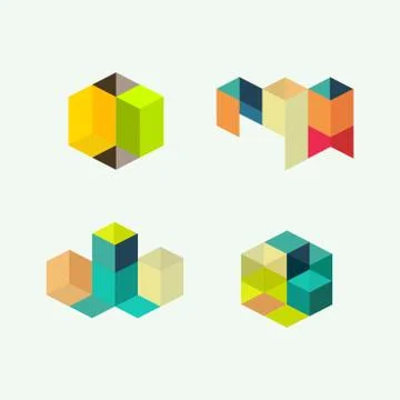 Set of minimal geometric multicolor symbol set, shapes. Trendy icons and logo Stock Illustration
