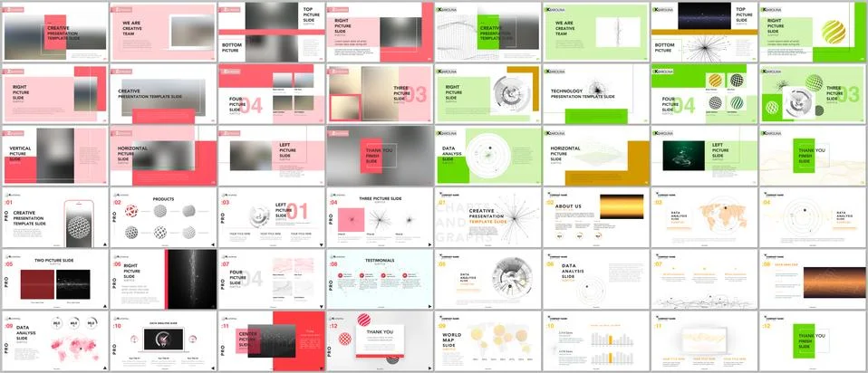 Set of minimal presentation templates.Tech elements on white or black background Stock Illustration