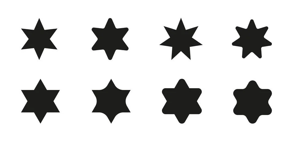 Set of Minimalist Black Solid Hexagram Star Icons for Branding Stock Illustration