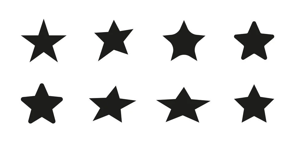Set of Minimalist Black Solid Star Icons for Rating and Rewards Stock Illustration
