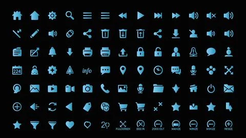 Set of minimalist blue user interface icons for web and mobile design. Stock Illustration