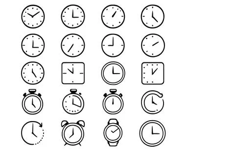 Set of Minimalist Clock and Time Management Line Icons Stock-Illustration