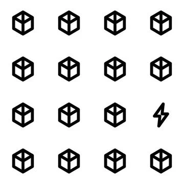 A Set of Minimalist Cube Icons and a Lightning Bolt Symbol on a White Backg.. イラスト素材
