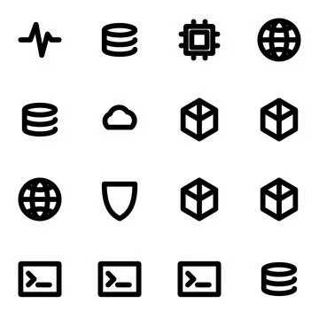 A Set of Minimalist Digital Technology Icons Displayed on a Clean White Bac.. Stock Illustration