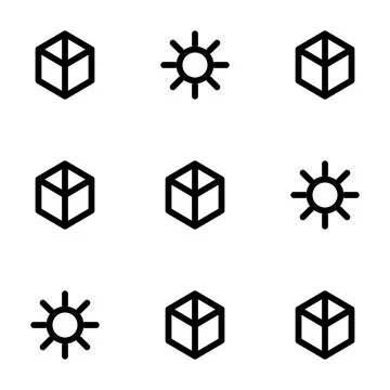 Set of Minimalist Geometric Cube and Sun Symbols Designed as Digital Interf.. Illustrazione stock