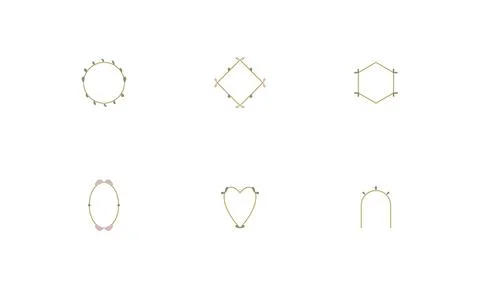 Set of minimalist gold geometric frames with delicate green leaves and pink.. Illustrazione stock