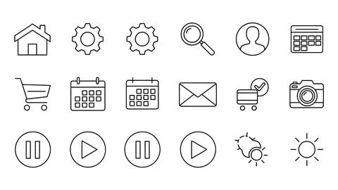 Set of minimalist linear interface icons for web development and mobile app.. Stock Illustration