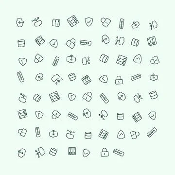 Set of Minimalist Linear Network Security and Cloud Computing Icons Collectio Illustrazione stock