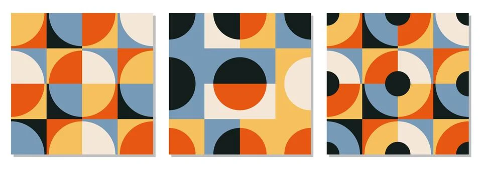 Set of minimalist seamless pattern with abstract creative geometric composition Illustrazione stock