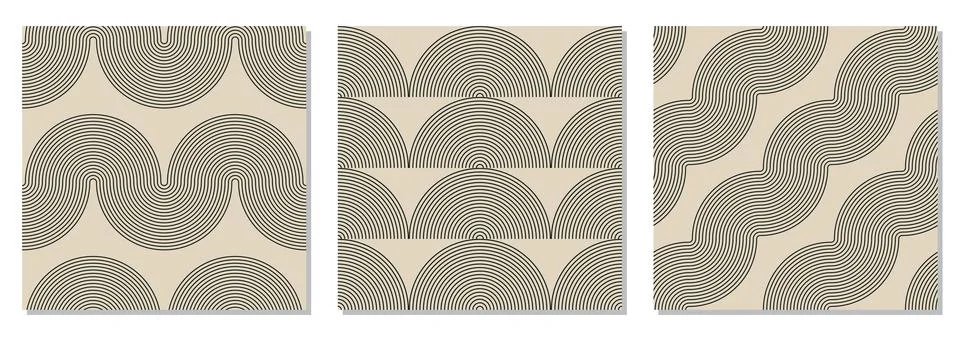 Set of minimalist seamless pattern with abstract creative geometric composition Stock Illustration