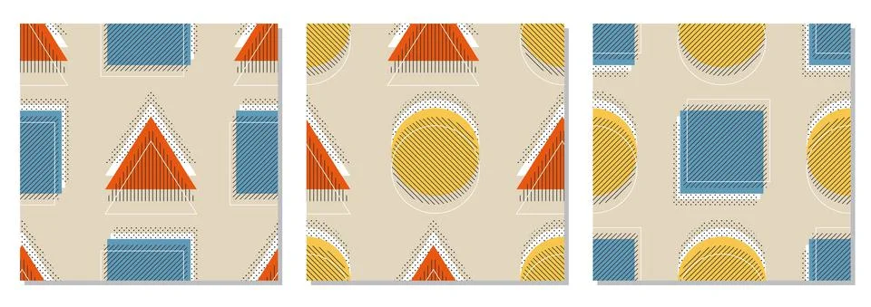 Set of minimalist seamless patterns, abstract creative geometric composition Stock Illustration