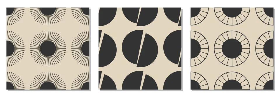 Set of minimalist seamless patterns with abstract creative geometric composition Illustrazione stock