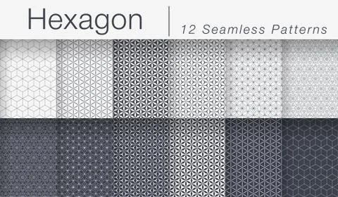 Set of Minimalist Seamless Vector Patterns. Hexagonal Tiles Stock Illustration