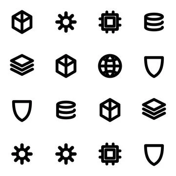 Set of Minimalist Technology and Computing Icons in Flat Vector Graphic Ill.. Ilustración de archivo