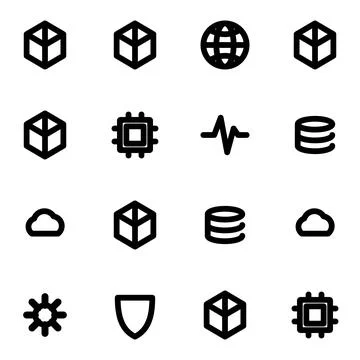 Set of Minimalist Technology and Data Computing Icons for Digital Interface.. イラスト素材