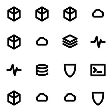 Set of Minimalist Technology Symbols Featuring Digital Icons for Web Interf.. Stock Illustration