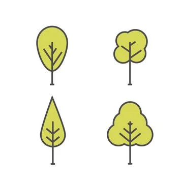 Set of minimalist tree icons in flat line art style for eco-friendly design 스톡 일러스트