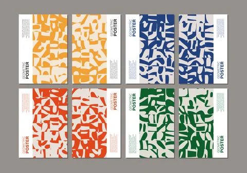 Set of minimalist wall art posters with abstract shapes composition Stock Illustration