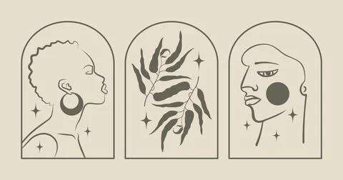 Set of minimalistic boho linear logo symbols. Esoteric ethnic black people. Stock Illustration