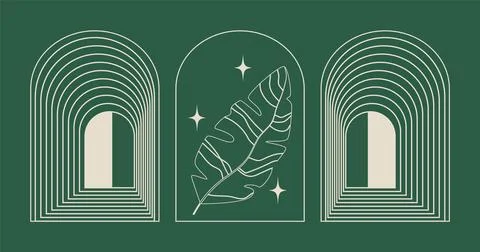 Set of minimalistic boho linear symbols. Monochrome logo Stock Illustration
