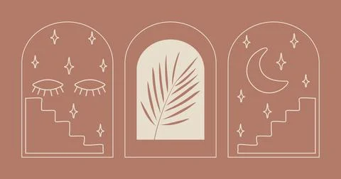 Set of minimalistic boho linear symbols. Modern monochrome vector logo. Stock Illustration