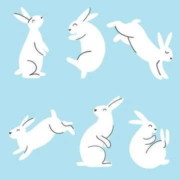Set of minimalistic easter bunny. Vector illustration of rabbit silhouettes Stock Illustration