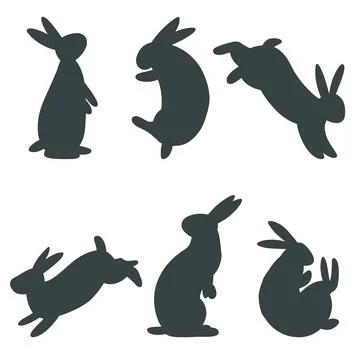 Set of minimalistic easter bunny. Vector illustration of rabbit silhouettes Stock Illustration