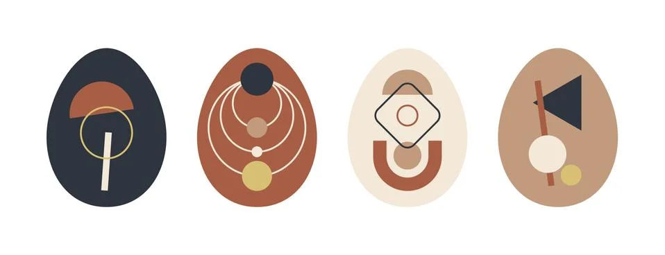 Set of minimalistic geometric easter egg with geometric shape elements. Moder Stock Illustration