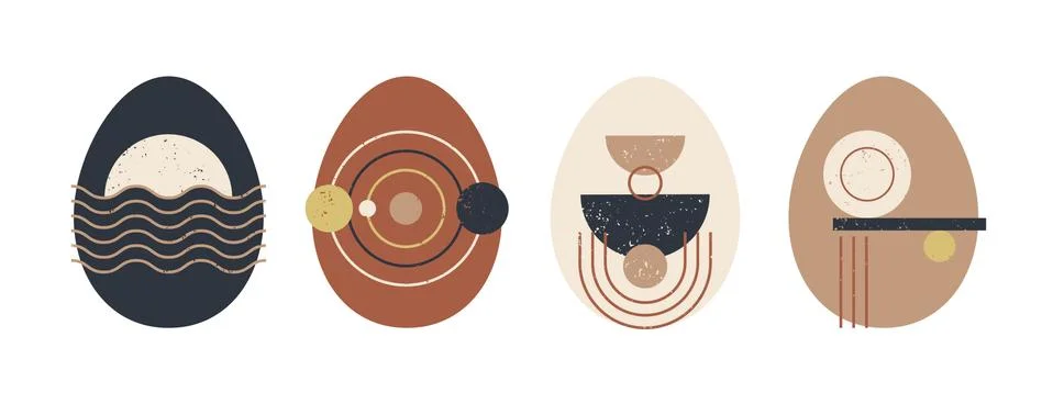 Set of minimalistic geometric easter egg with geometric shape elements. Moder Illustrazione stock
